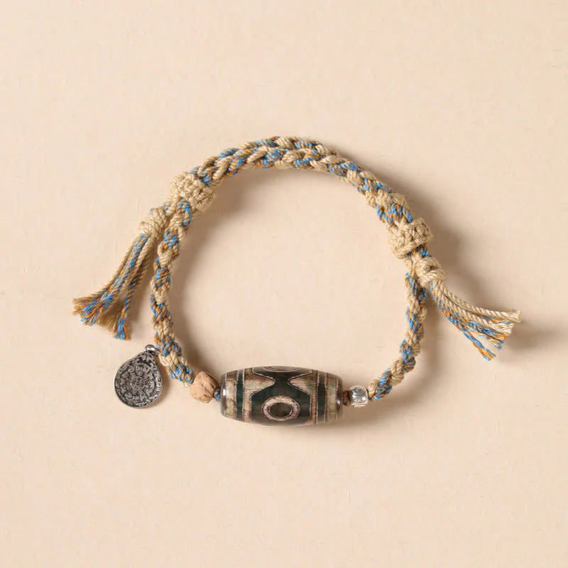 Buddha Stones Handmade Tibetan Dzi Bead Wealth Protection Braided String Bracelet