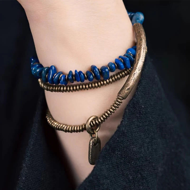 Buddha Stones Irregular Shape Triple Wrap Lazurite Balance Bracelet