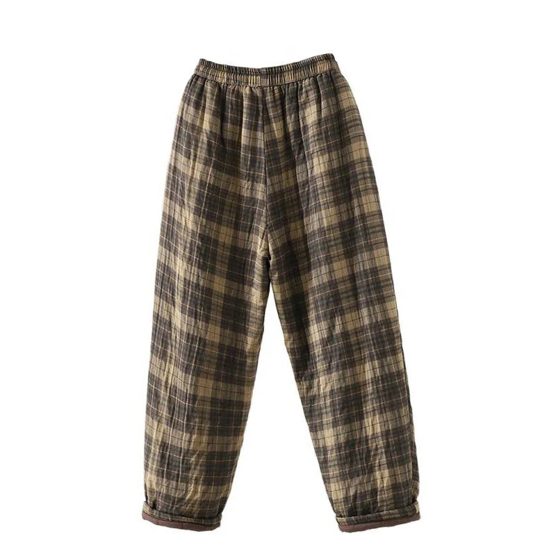 Buddha Stones Multi-color Plaid Pattern Cotton-padded Women's Harem Thermal Pants With Pockets