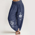 Buddha Stones Pure Cotton Minimalist Design Eye Moon Butterfly Pattern Women's Elastic Waist Harem Pants