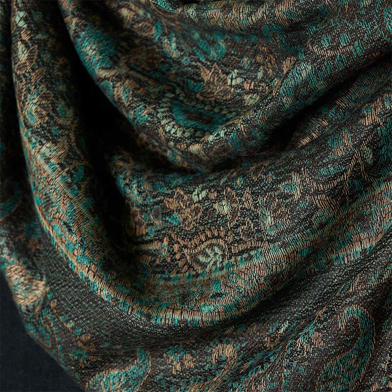Buddha Stones Spring Green Cashew Flower Geometric Stripes Pattern Tassel Cozy Scarf Shawl