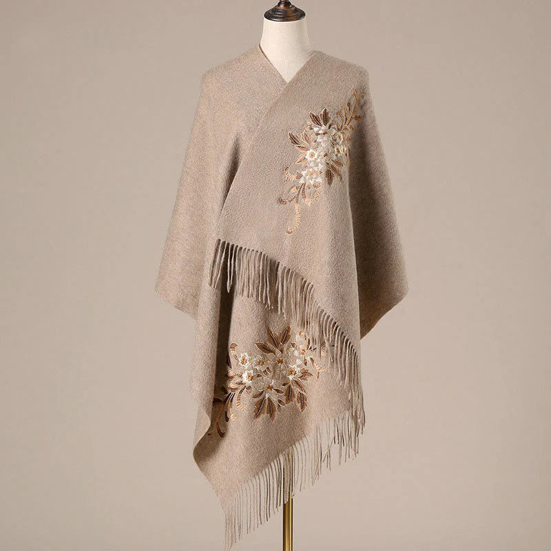 Buddha Stones Wool Shawl Begonia Embroidery Tassel Winter Cozy Travel Scarf Wrap (Extra 30% Off | USE CODE: FS30)