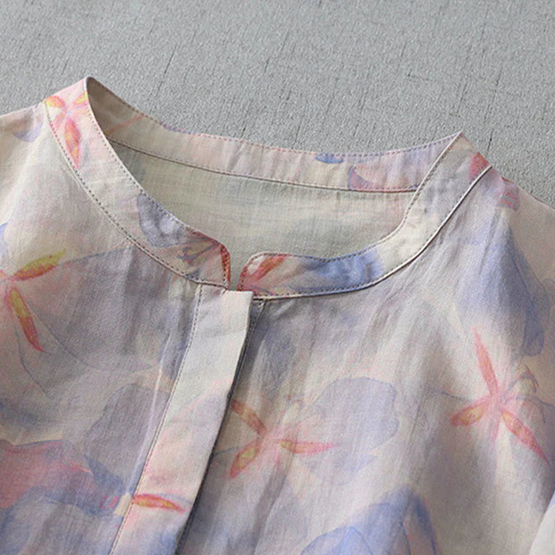 Buddha Stones Spring Floral Pattern Crew Neck Long Sleeve Women's  Polyester Shirt