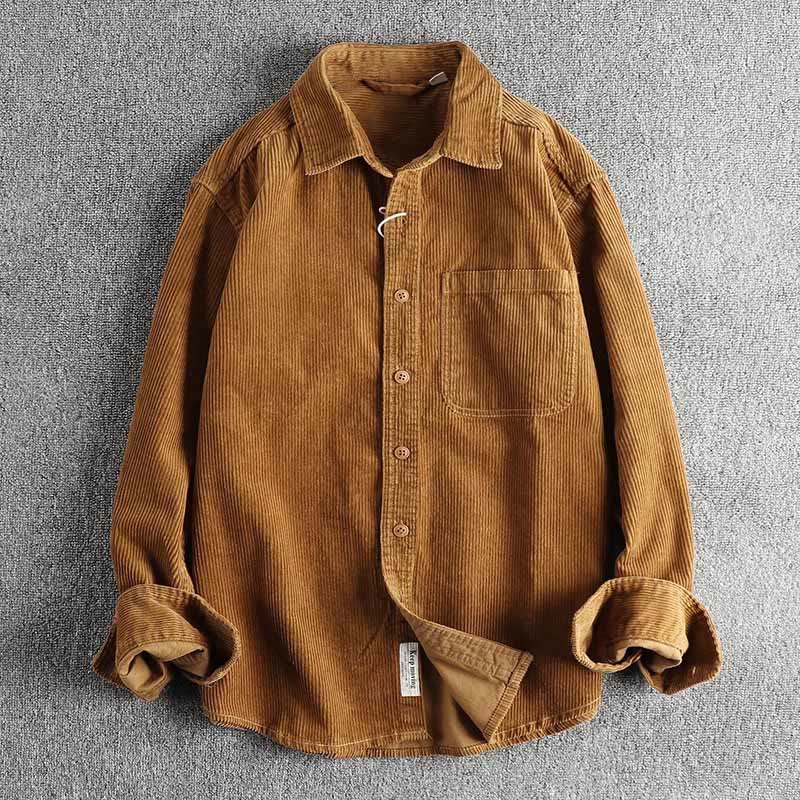 Buddha Stones Solid Color Single Breasted Buttons Men's Long Sleeve Thickened Jacket With Pockets