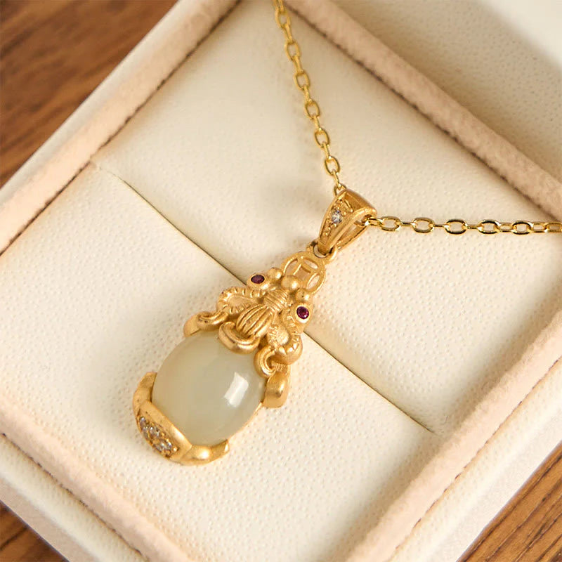 Buddha Stones White Jade PiXiu Wealth Luck Chain Necklace Pendant