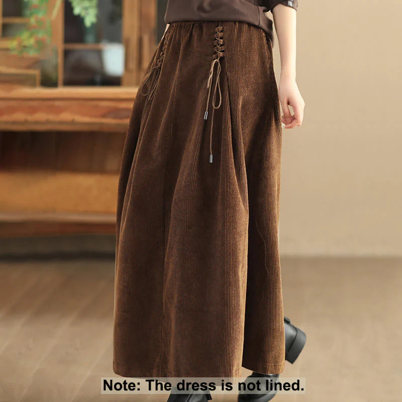 Buddha Stones Women's Plain Corduroy 7-8 Length Skirt With Pockets