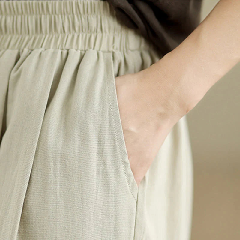 Buddha Stones Casual Straight-leg Women's Cotton Pants With Pockets