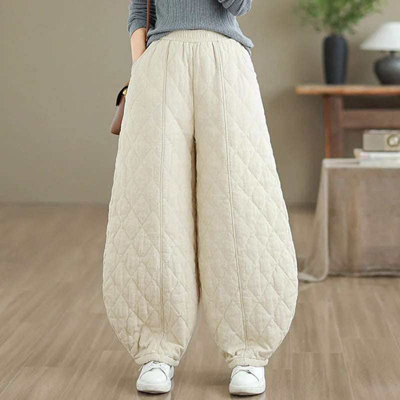 Buddha Stones Winter Diamond Pattern Cotton Women's Pants With Pockets