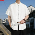 Buddha Stones Summer Solid Color Front Button Design Men's Half Sleeve Cotton Shirt