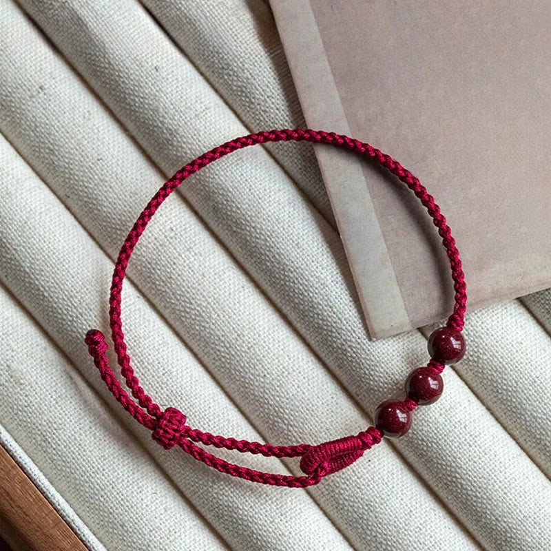 Buddha Stones Handmade Cinnabar Beads Calm Blessing Braided Rope Bracelet