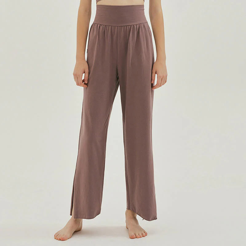 Buddha Stones Casual Loose Tie-down Hem Plain High Waist Women's Leica Pants With Pockets