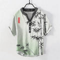 Buddha Stones Cotton Bamboo Emblem Men's Short Sleeve Half Button Shirt