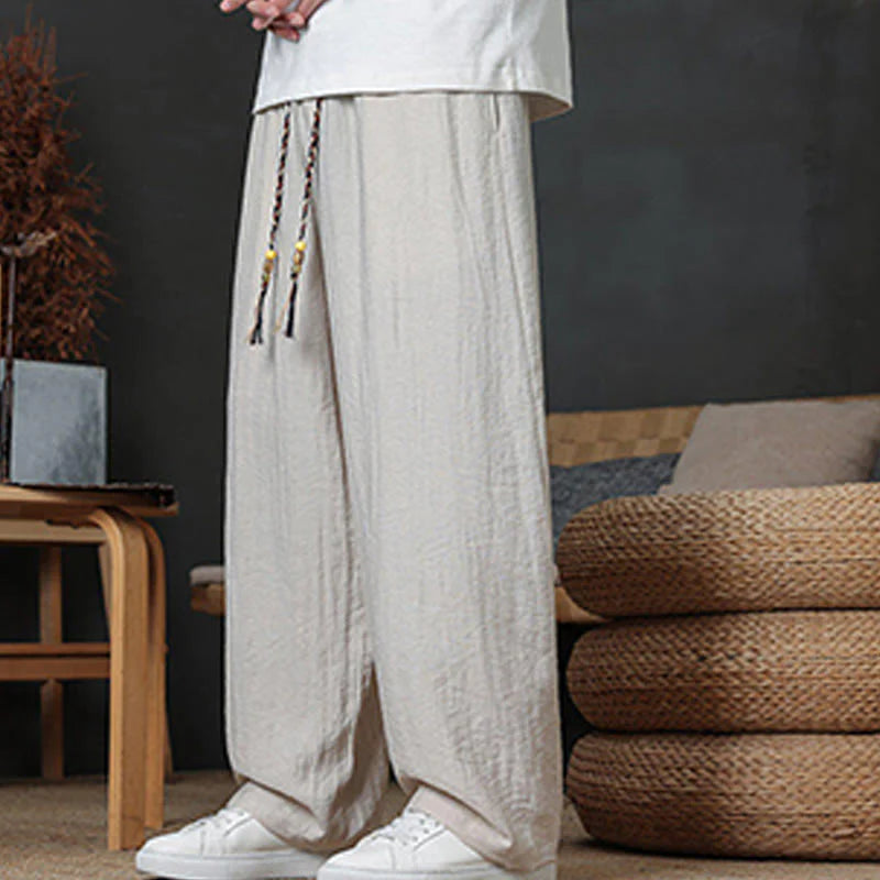 Buddha Stones Casual Plain Color Drawstring Design Men's Pants With Pockets
