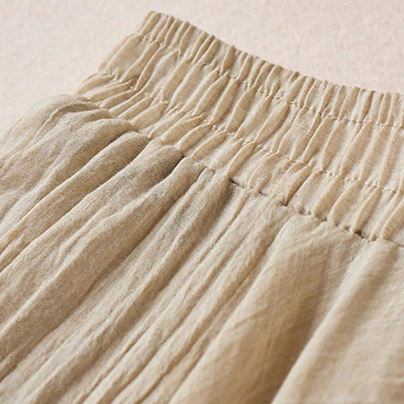 Buddha Stones Vintage Casual Pure Color High Waist Cotton Women's Skirt