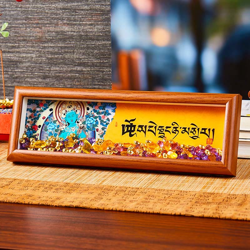 Buddha Stones Om Mani Padme Hum Buddha Golden Ingot Thangka Photo Frame Ornament Home Decor