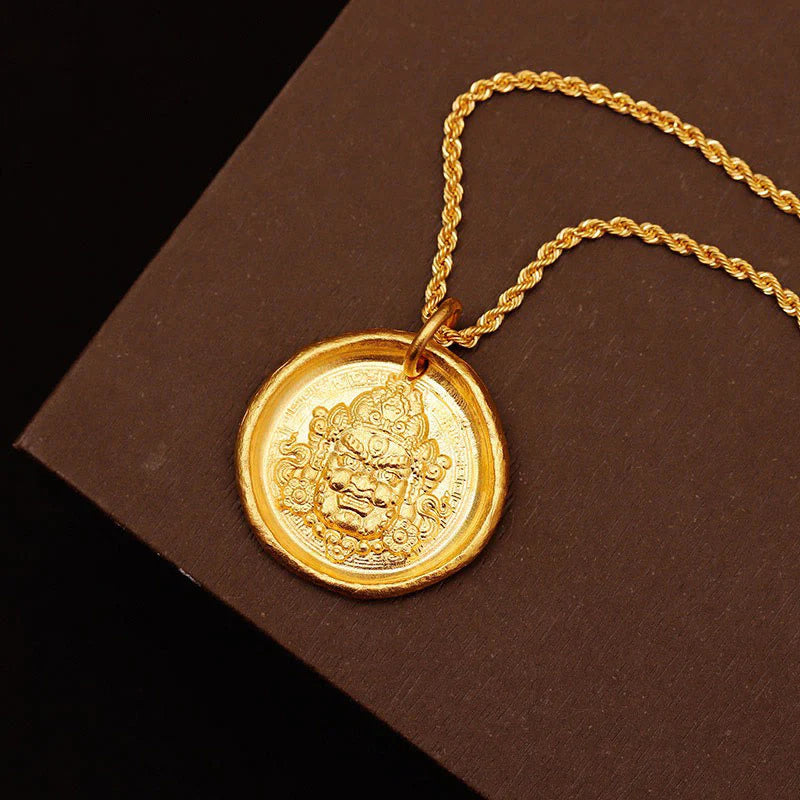 Buddha Stones 24k Gold Plated Brass Yellow Jambhala Prosperity Protection Chain Pendant Necklace