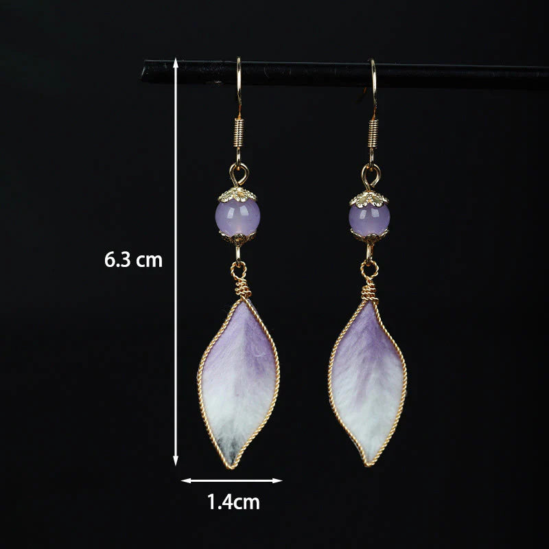 Buddha Stones Silk Art Handmade Purple Gradient Petals Blessing Dangle Earrings