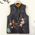 Buddha Stones Vintage Embroidery Plum Blossom Pattern Double-Sided Wear Vest