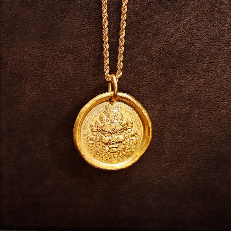 Buddha Stones 24k Gold Plated Brass Yellow Jambhala Prosperity Protection Chain Pendant Necklace