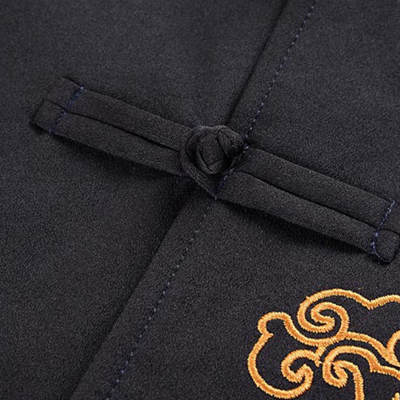 Buddha Stones Embroidery Dragon Frog-Button Desgin Long Sleeve Men's Jacket