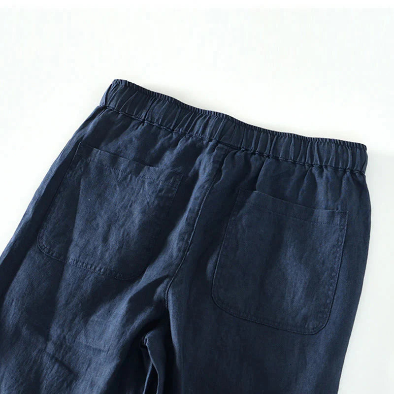 Buddha Stones Fall Solid Drawstring Elastic Waist Men's Linen Ankle-Length Pants With Pockets