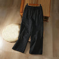 Buddha Stones Winter Thermal Jacquard Floral Pattern Women's Wide Leg Cotton Pants With Pockets