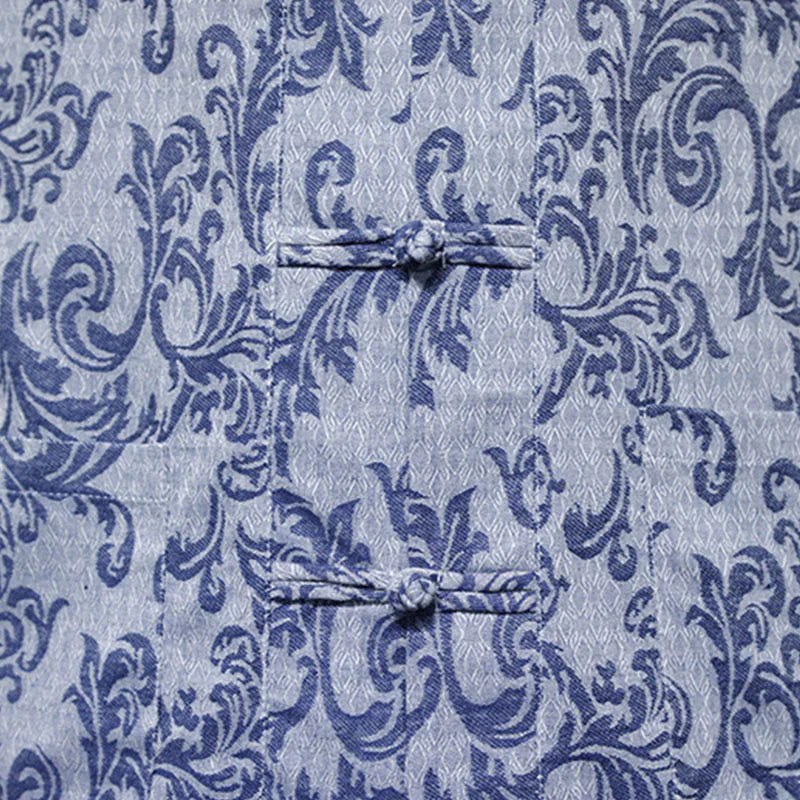 Buddha Stones Summer Floral Vine Pattern Tang Suit Men's Frog-Button Short Sleeve Shirt With Pockets