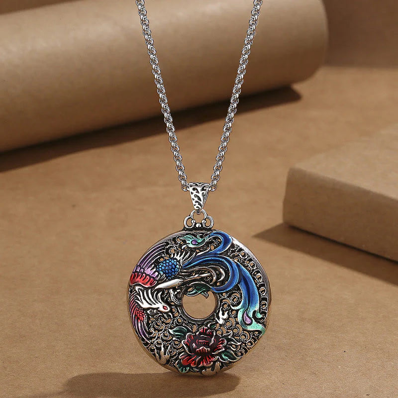 Buddha Stones Phoenix Peony Flower Luck Protection Necklace Pendant (Extra 30% Off | USE CODE: FS30)