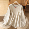 Buddha Stones Casual Plain Long Sleeve Cotton Polyester Women's Shirt