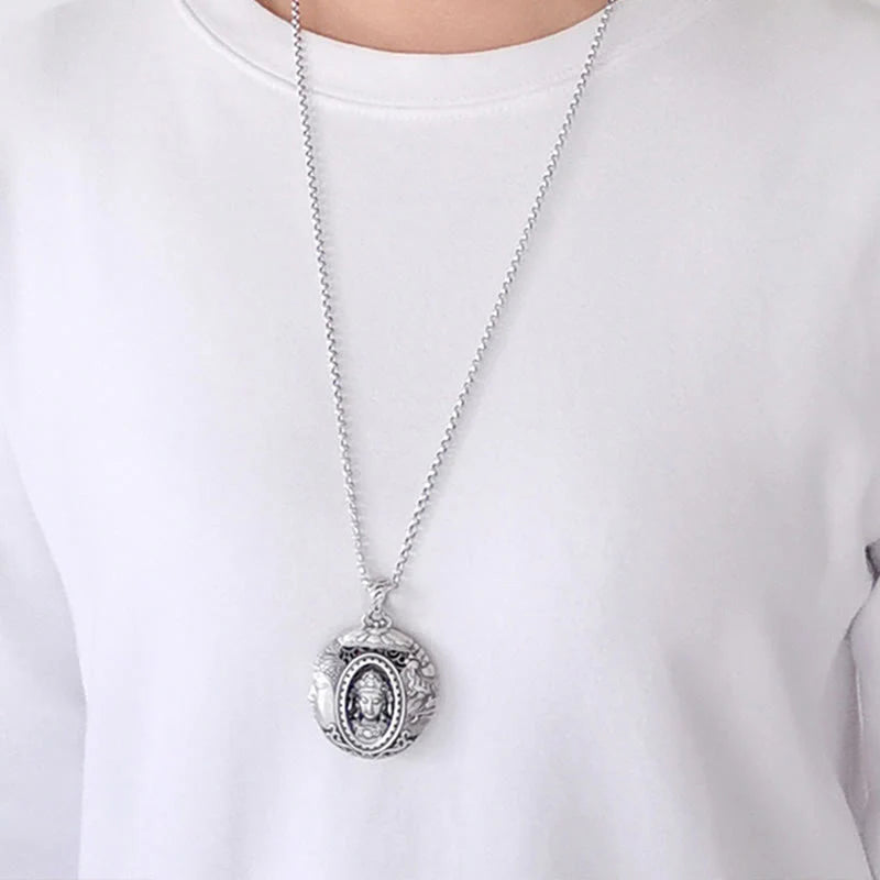Buddha Stones Copper Buddha Devil Pattern Serenity Pendant Necklace