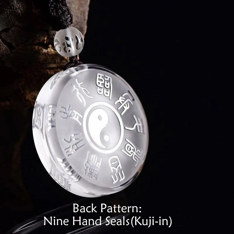 Buddha Stones Taoism Five Sacred Mountains Yin Yang Symbol Liuli Crystal Balance Necklace Pendant Key Chain