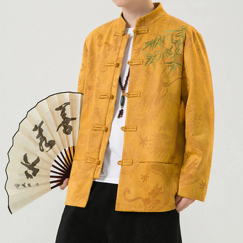 Buddha Stones Bamboo Dragon Frog-Button Desgin Long Sleeve Men's Jacket