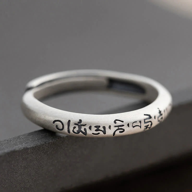 Buddha Stones 990 Sterling Silver Six True Words Om Mani Padme Hum Love Peace Ring (Extra 35% Off | USE CODE: FS35)