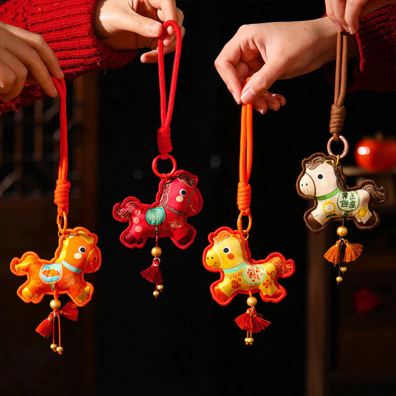 Buddha Stones Year Of The Horse Various Color Embroidery Tassel Prosperity Key Chain