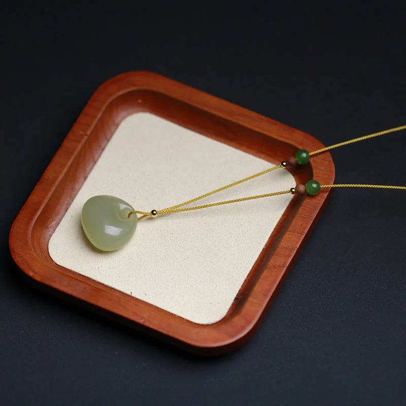 Buddha Stones Natural Hetian Jade Small Bag Pattern Prosperity String Necklace Pendant