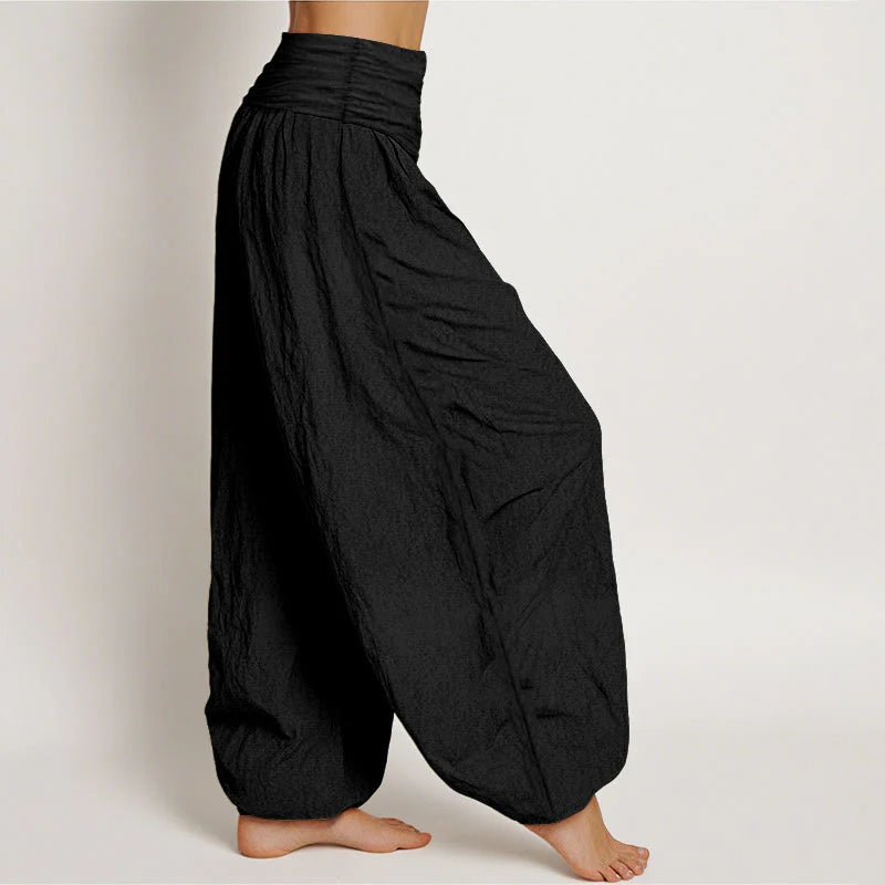 Buddha Stones Namaste Meditating Figure Lotus Pattern Women's Elastic Waist Harem Pure Cotton Pants