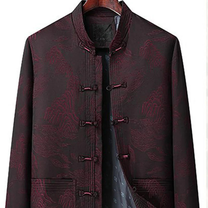 Buddha Stones 2Pcs Commute Tang Suit Frog-Button Men's Long Sleeve Shirt Pants Cotton Clothing Set