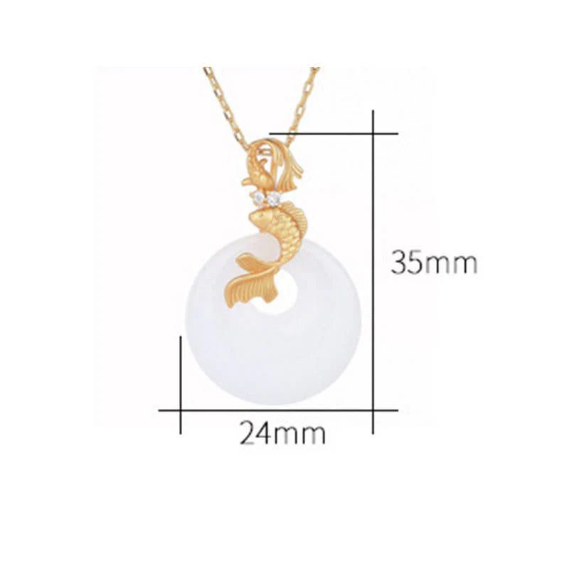 Buddha Stones White Jade Koi Fish Wealth Prosperity Necklace Pendant