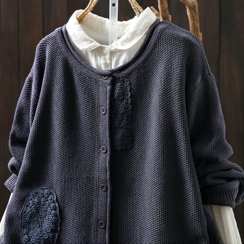 Buddha Stones Fall Floral Buttons Cotton Women's Long Sleeve Knitted Cardigan Sweater