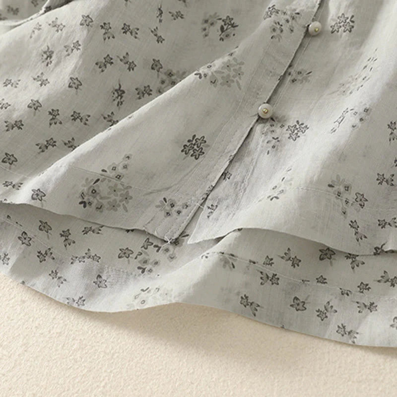 Buddha Stones Casual Floral Print Pattern Three Quarter Sleeve Women's Buttons Shirt