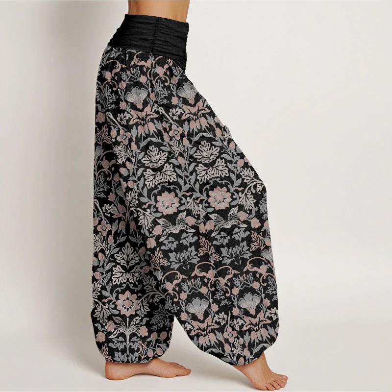 Buddha Stones Pure Cotton Complicated Flower Leaves Vine Pattern Women's Elastic Waist Harem Pants