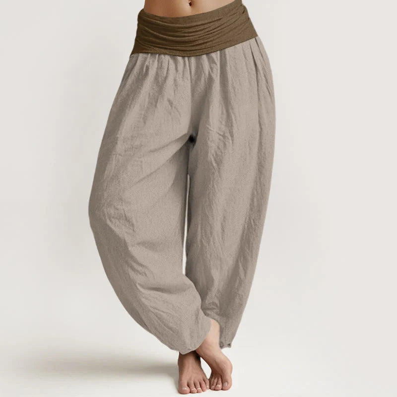 Buddha Stones Cotton Black Green Tan Solid Color Women's Elastic Waist Harem Pants