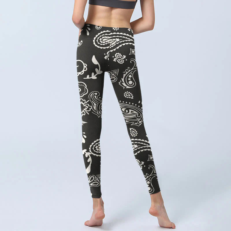 Buddha Stones Paisley Skull Wing Pattern Gym Leggings Women's Yoga Pants