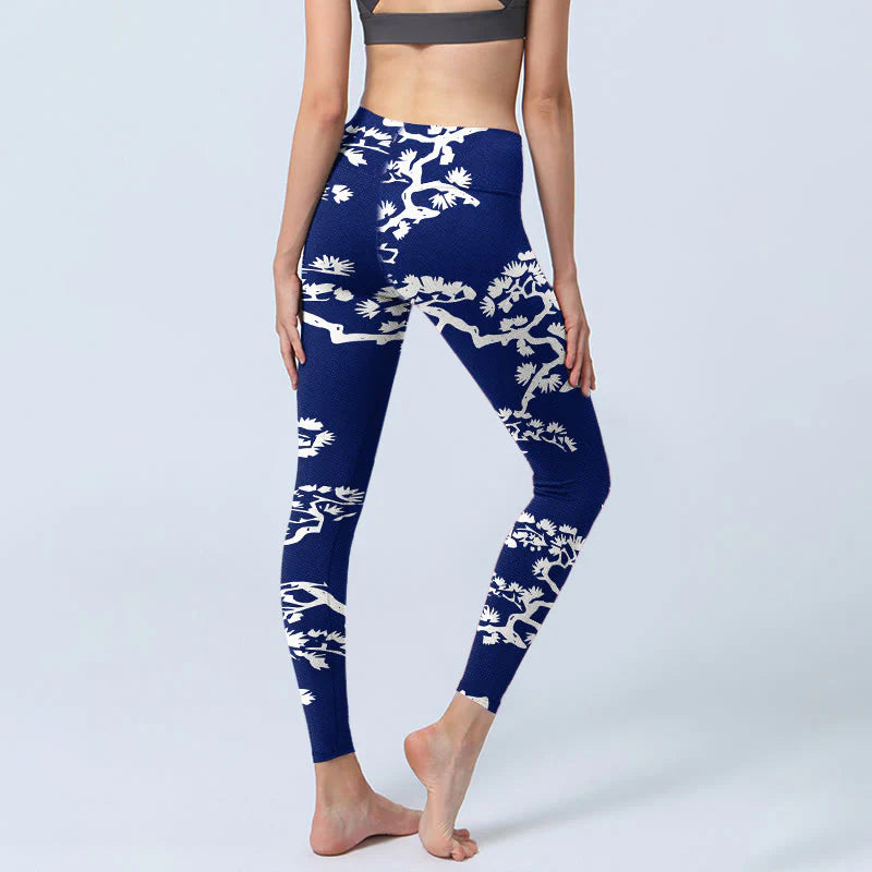 Buddha Stones Pine Tree Silhouette Pattern Print Gym Leggings Women's Yoga Pants