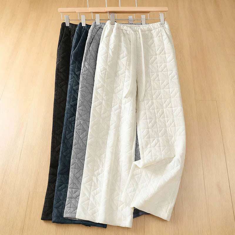 Buddha Stones Women's Fall Solid Color Drawstring Thermal Wide Leg Pants With Pockets