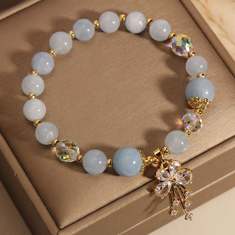 Buddha Stones Aquamarine Pink Crystal Healing Zircon Butterfly Charm Bracelet