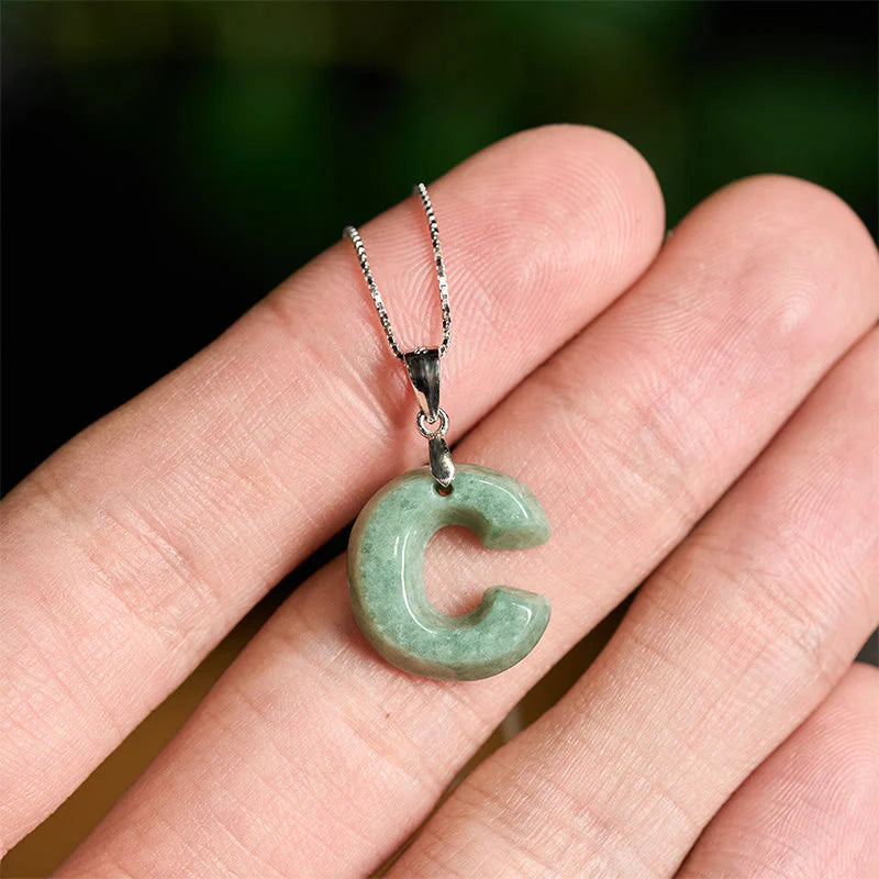 Buddha Stones Natural A-Z Letter Jade 925 Sterling Silver Silm Chain Prosperity Necklace Pendant