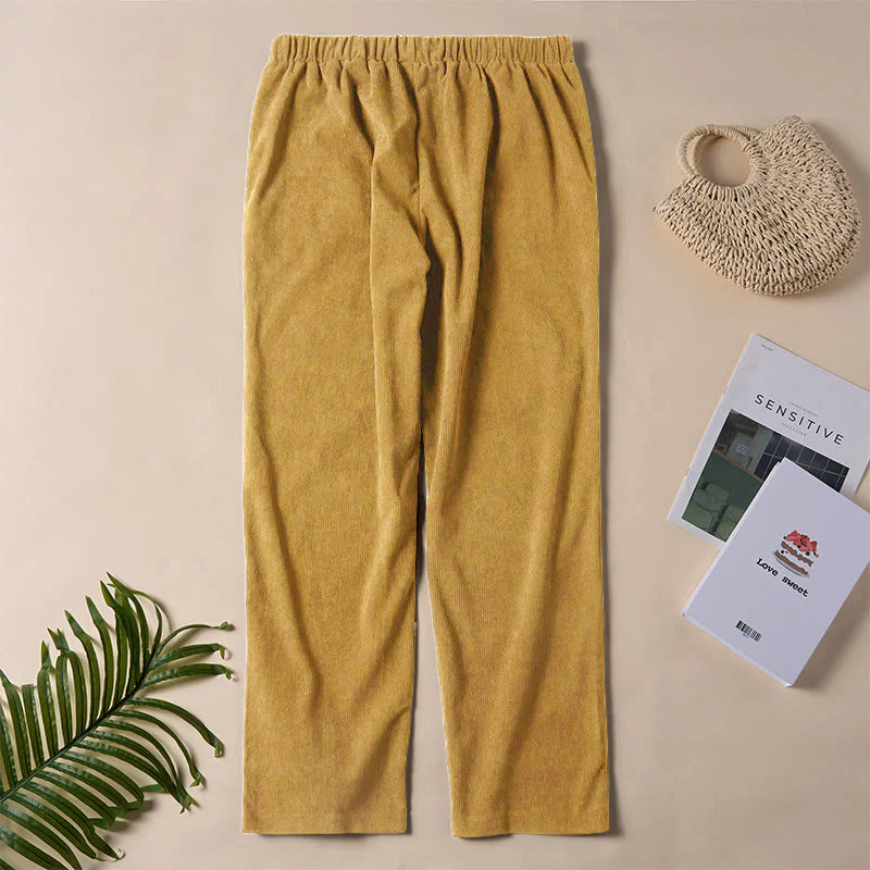 Buddha Stones Women's Commute Pure Color Corduroy Pants With Pockets