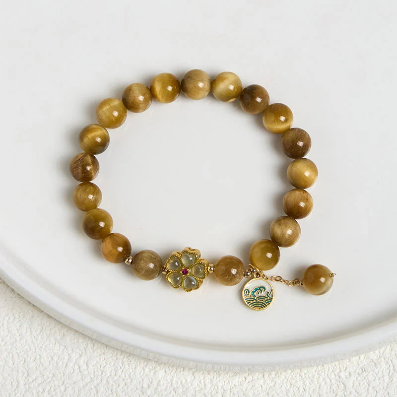 Buddha Stones Natural Golden Tiger Eye Bell Flower Courage Bracelet