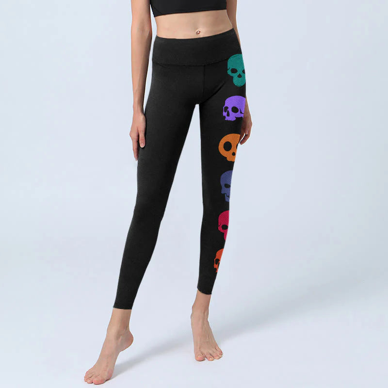 Buddha Stones Colorful Skulls Print Gym Leggings Women's Yoga Pants